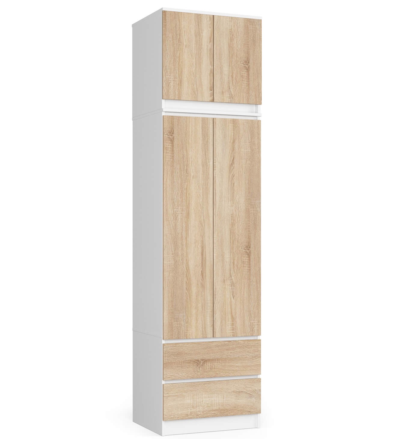 Akord Vaatekaappi yläosalla 2 ovea 2 laatikkoa Tammi Sonoma/Valkoinen 60x51x234