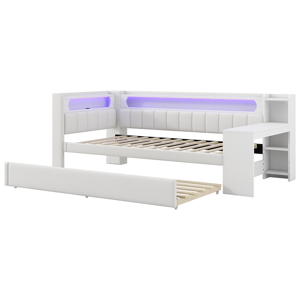 Verhoiltu Sängynrunko LED-valaistuksella, 90x200 cm, Valkoinen