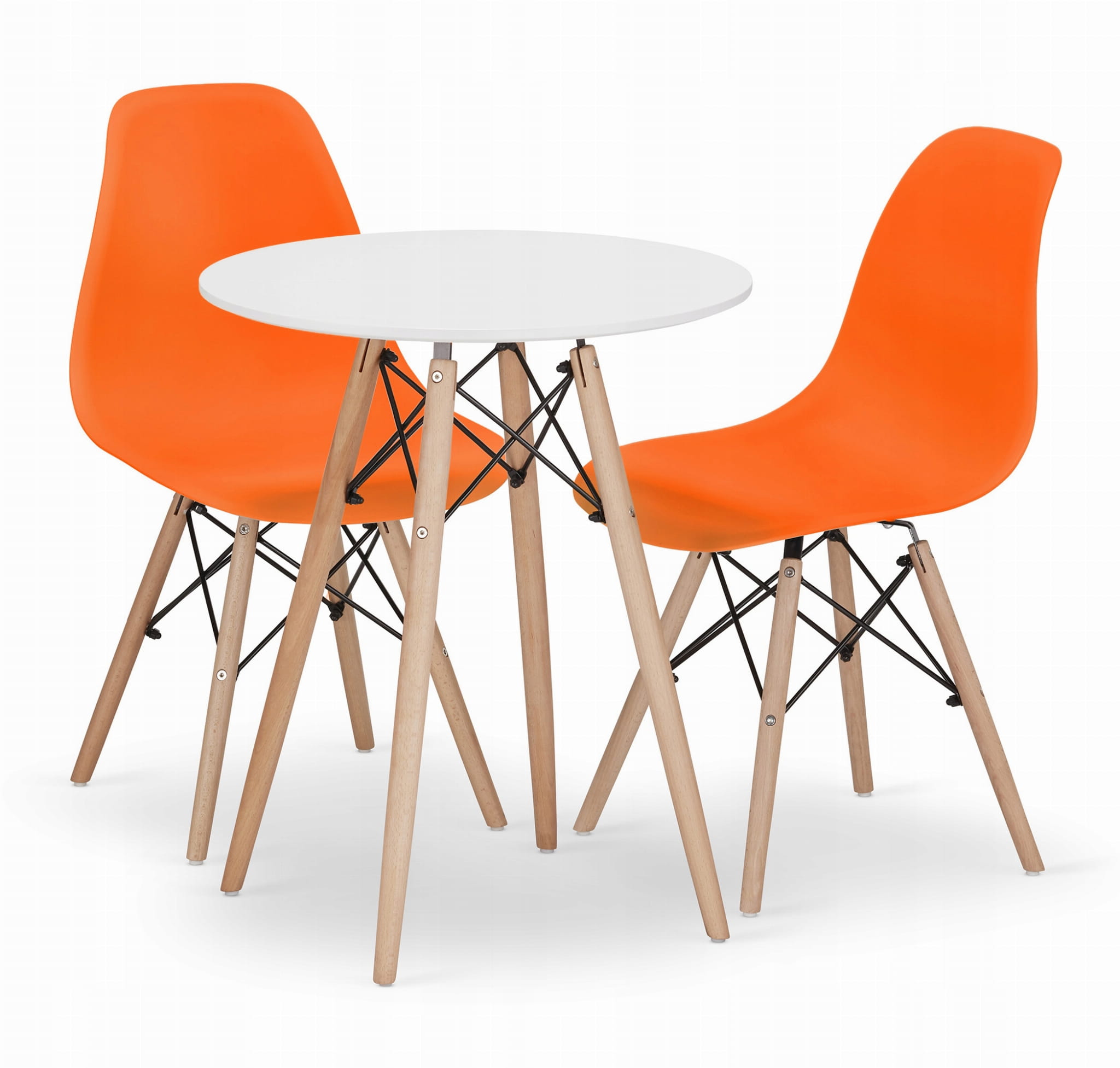 Pyöreä pöytä TODI 60, 2 OSAKA-tuolia, oranssi, valkoinen