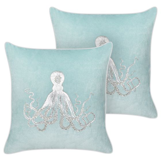 Koristetyynysetti 2 kpl LAMINARIA sametti 45 x 45 cm Vaaleansininen Eläinkuvio