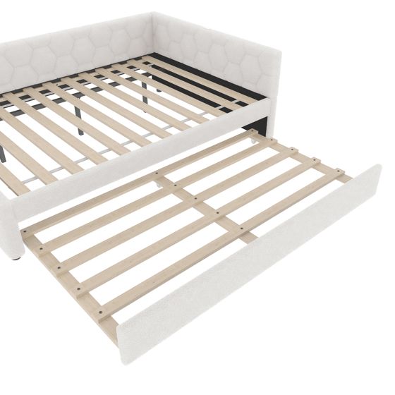 140x200cm monitoiminen pehmustettu sängynrunko, valkoinen