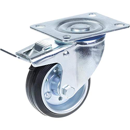 80 mm:n kääntyvä/jarrullinen kääntöpyörä, jossa on musta kumi puristetun teräksen keskipyörällä.