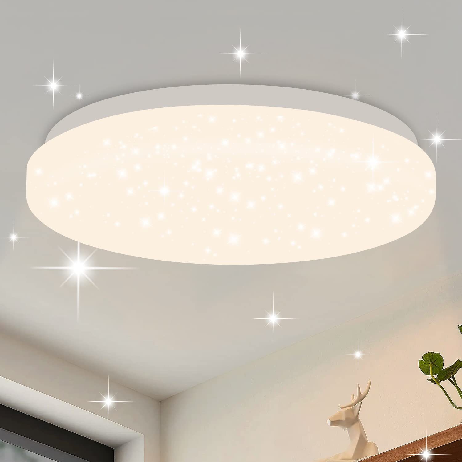 NETTLIFE LED - kattovalaisin, 21cm, 15 W, makuuhuoneen, eteisvalaisin, neutraalin Valkoinen, pyöreäKäytävän, tähtikoristeinen Keittiöön