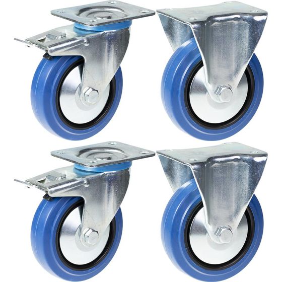 125mm 5" pyörä sininen kumijarru ja kiinteä vahva 800kg kapasiteetti, 4 kpl:n setti