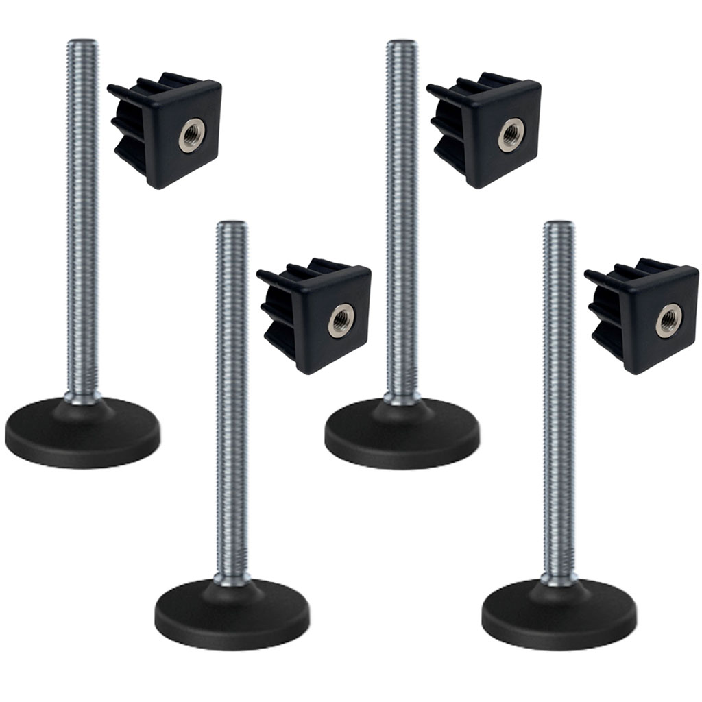 Ruostumattomat tasoitusjalat 16x230 muovinen pohja + insertit 40x40x20 2.0mm - 4 kpl