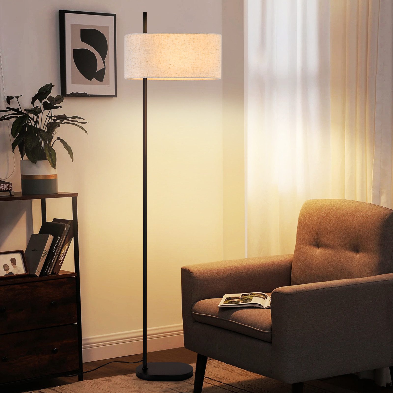 NETTLIFE Lattiavalaisin olohuoneeseen Vintage - lattiavalaisin 154 cm musta E27- lattiavalaisin jalkakytkimellä