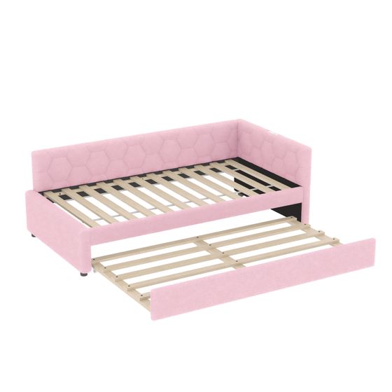 90x200cm monitoiminen pehmustettu sängynrunko, vaaleanpunainen