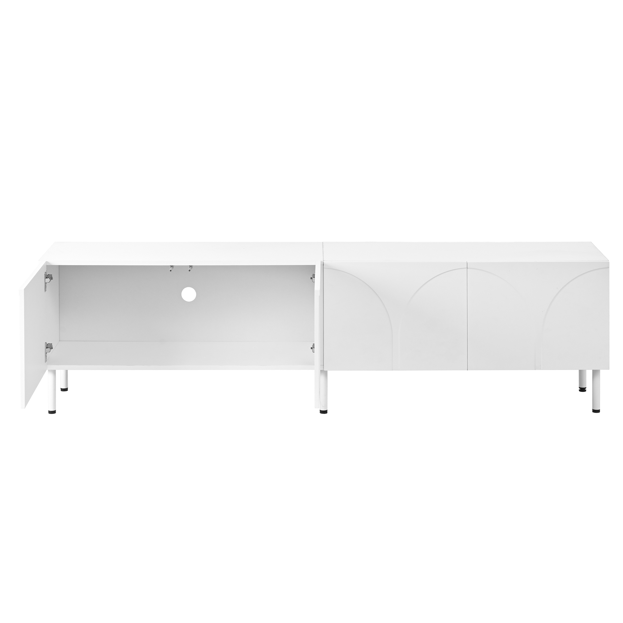 TV-taso 180x35x49 cm valkoinen lastulevy MDF säilytyksellä ja metallijalat