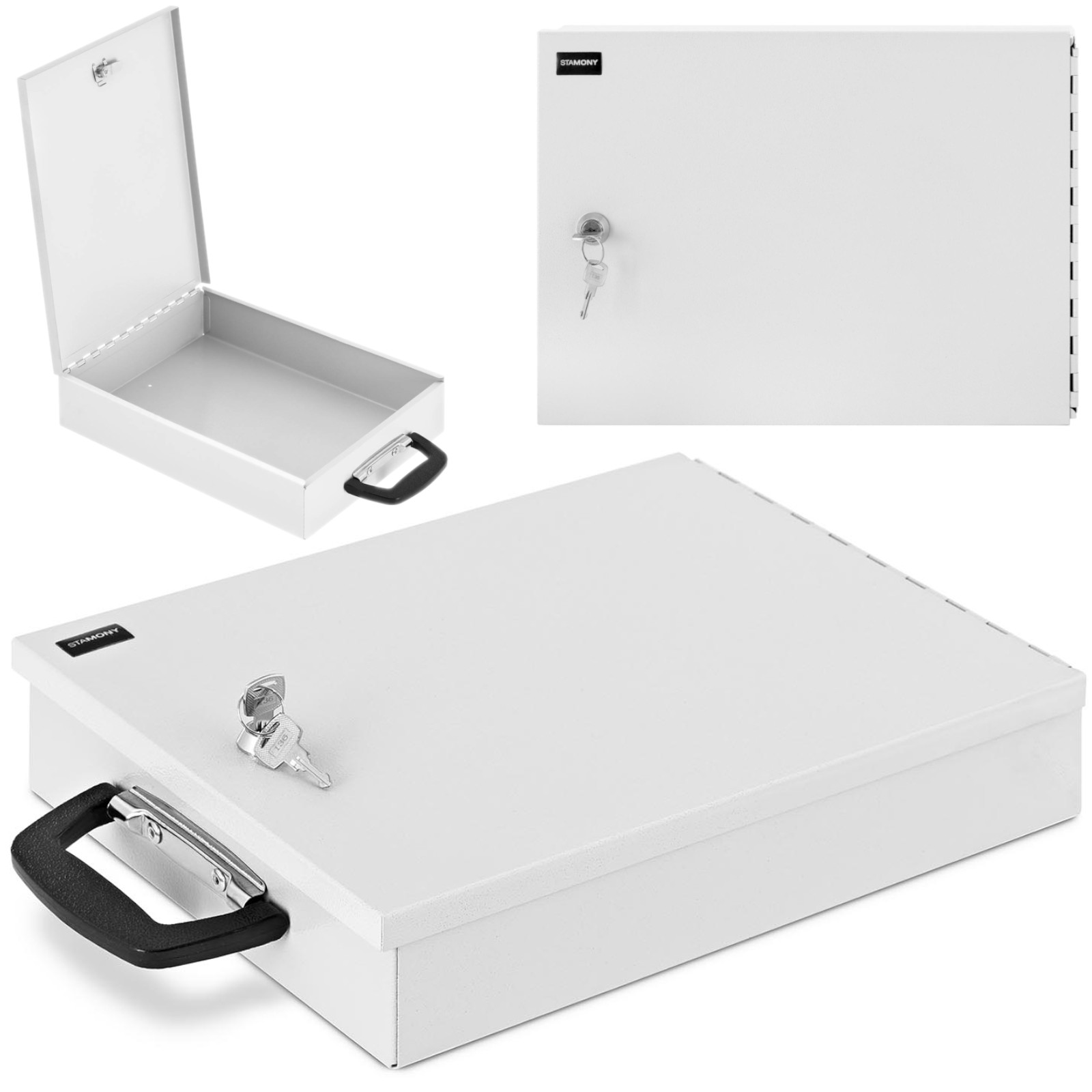 Turvallinen metallinen asiakirjojen säilytyslaatikko, lukittava, 355 x 255 x 70 mm DIN A4