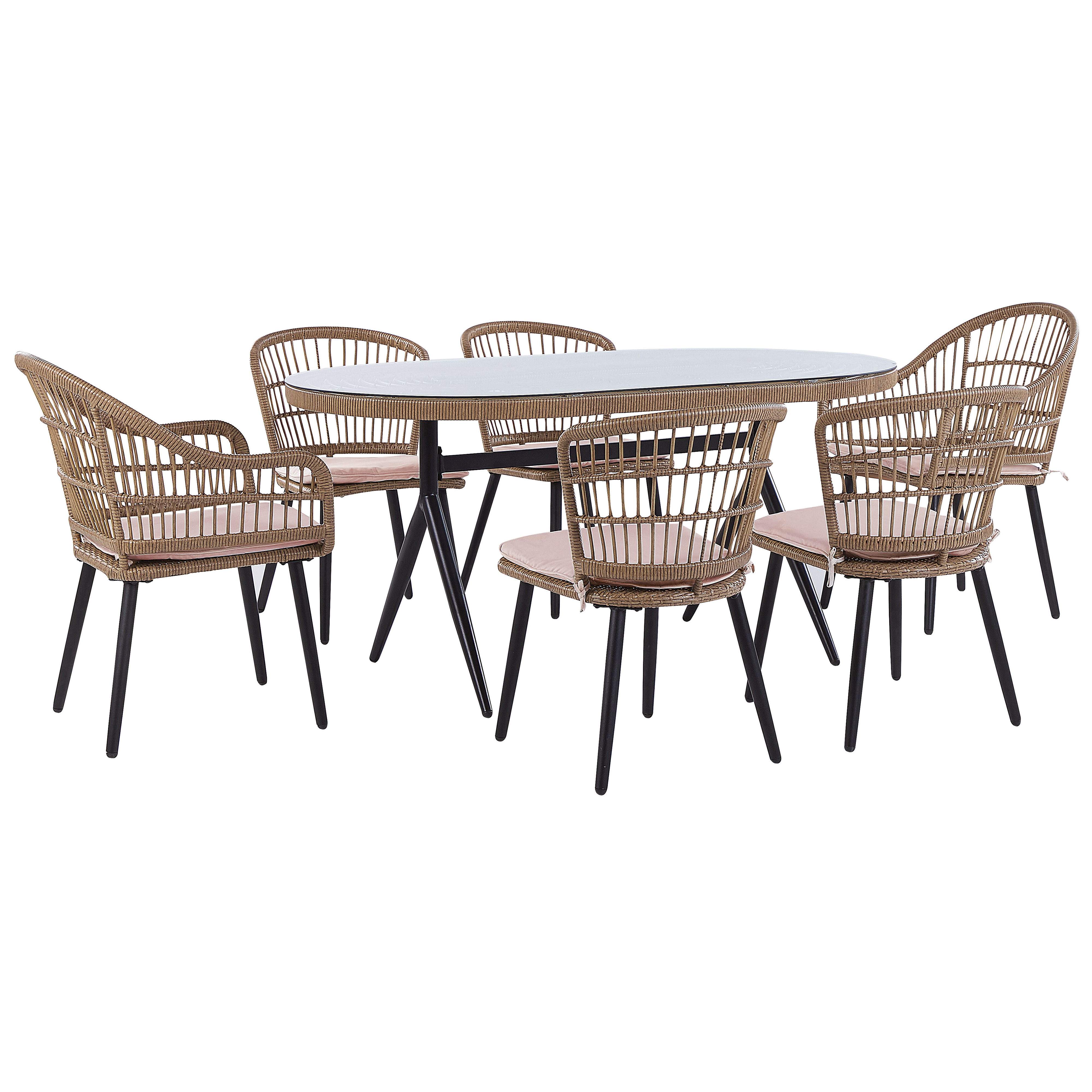 Ulkoruokailuryhmä 6-istuttava ALIANO tyynyillä polyrottinki Pastellipinkki