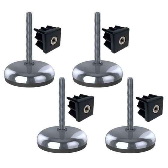 Ruostumaton teräsjalka M12x100, 100 mm:n pohja, kumityyny + sisäosa 40x40x1, 5 mm – 4 kpl:n sarja
