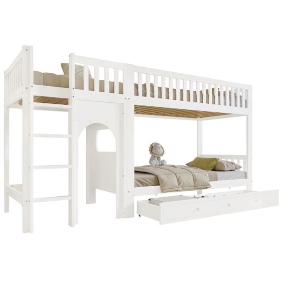 Kerrossänky 90x200 cm valkoisena neliportaisilla suorilla tikasilla