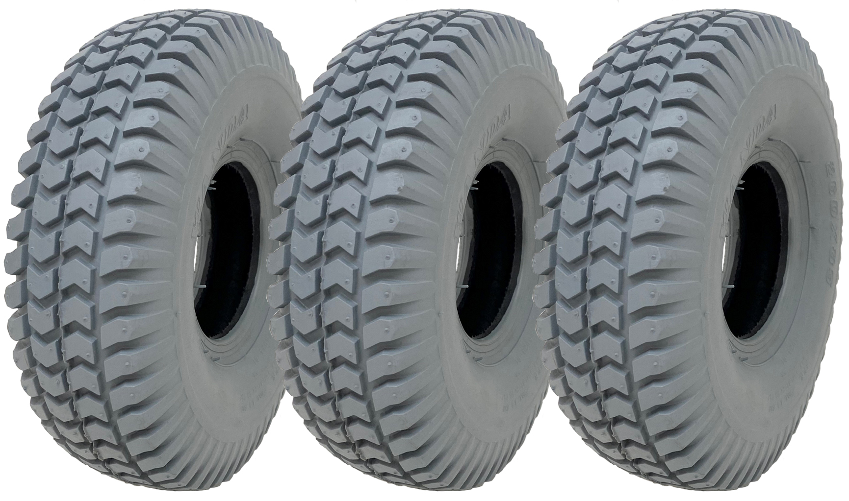 260x85 harmaa skootterin rengas 3.00x4 P6023, jälkiä jättämätön kulutuspinta (3 kpl:n sarja)