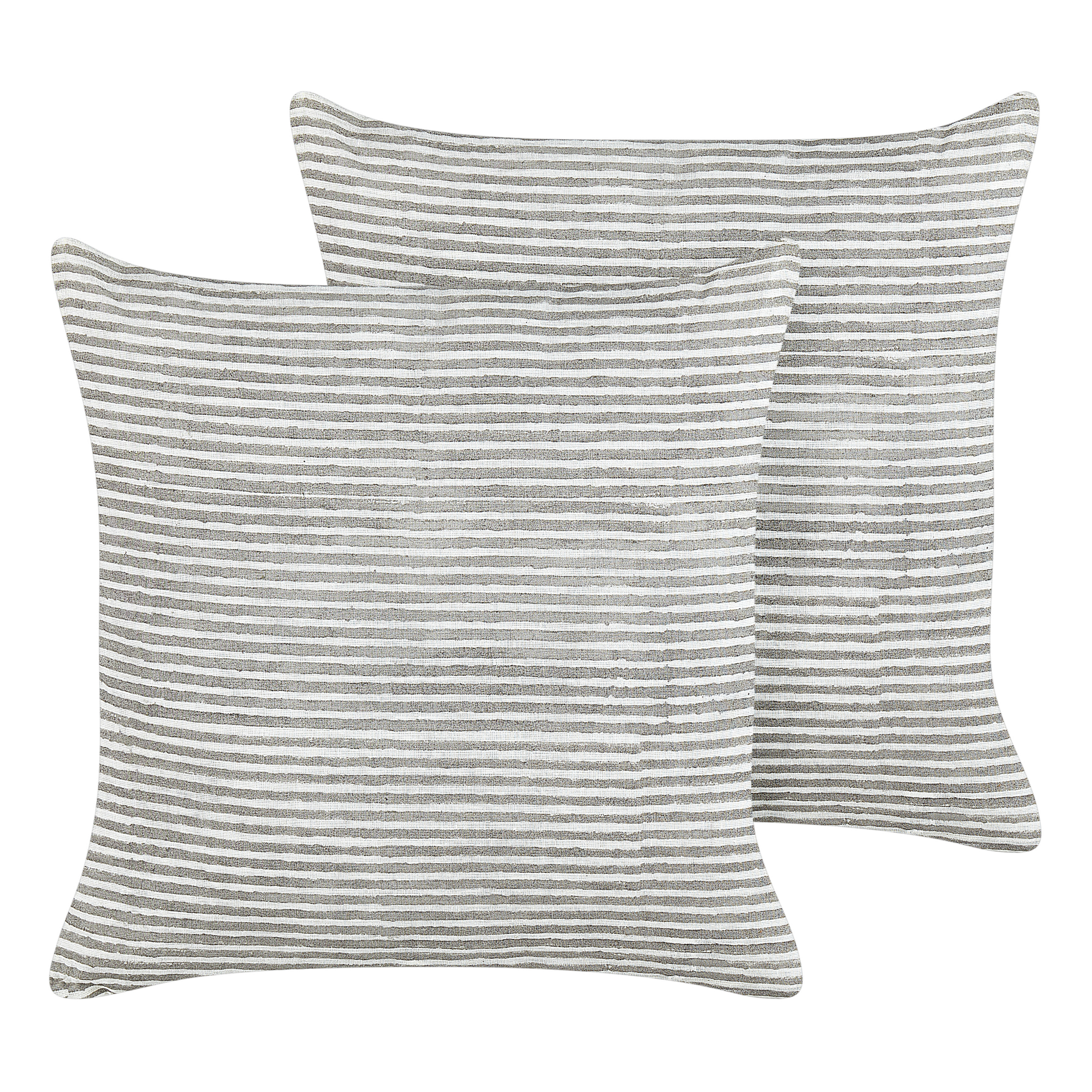 Koristetyynysetti 2 kpl KANPAS 50 x 50 cm Pellava Harmaa Raitakuvio