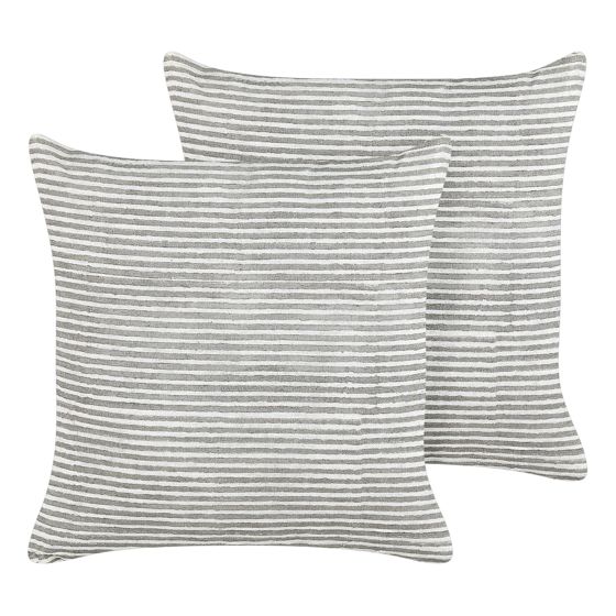 Koristetyynysetti 2 kpl KANPAS 50 x 50 cm Pellava Harmaa Raitakuvio