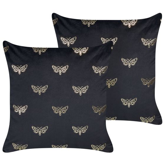Koristetyynysetti 2 kpl YUZURI 45 x 45 cm Sametti Musta Eläinkuvio