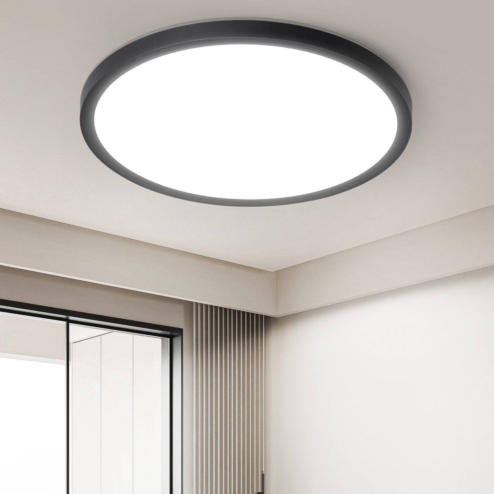 NETTLIFE litteä, LED - kattovalaisin, makuuhuoneeseen, musta, 18cm, 15W, ei - himmennettävä, lämmin Valkoinen, 3000K