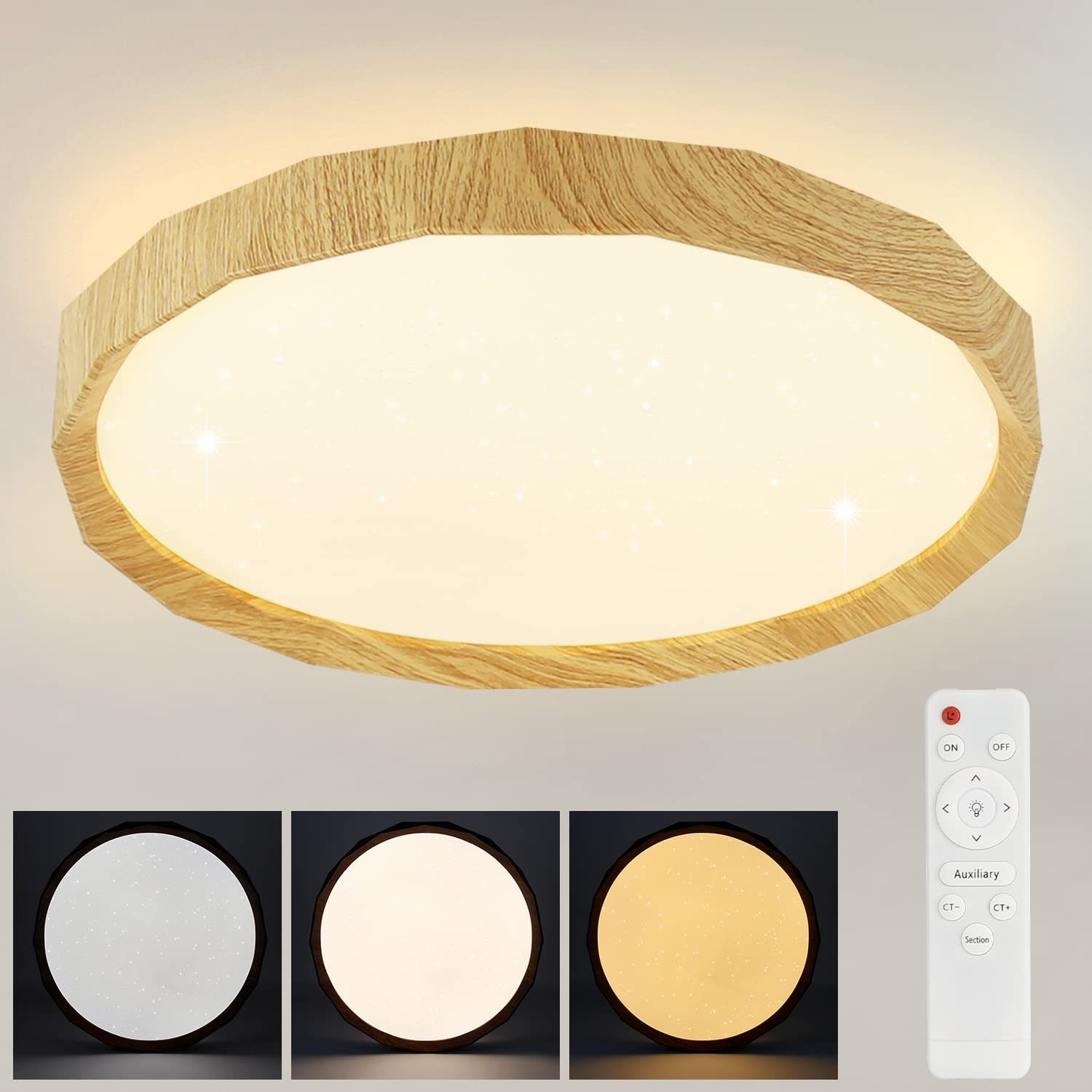 NETTLIFE LED - kattovalaisin, olohuoneeseen - Puujäljitelmä, olohuoneen valaisin, Ø40cm makuuhuoneen Kattovalaisin 43W