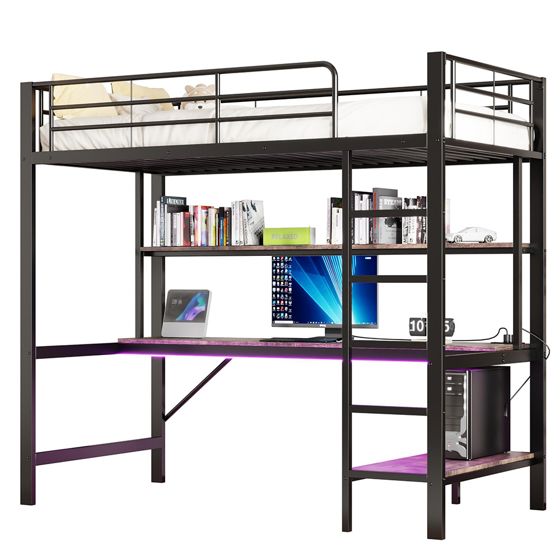 Sänky 90x200 cm USB-portilla ja pistorasioilla, musta