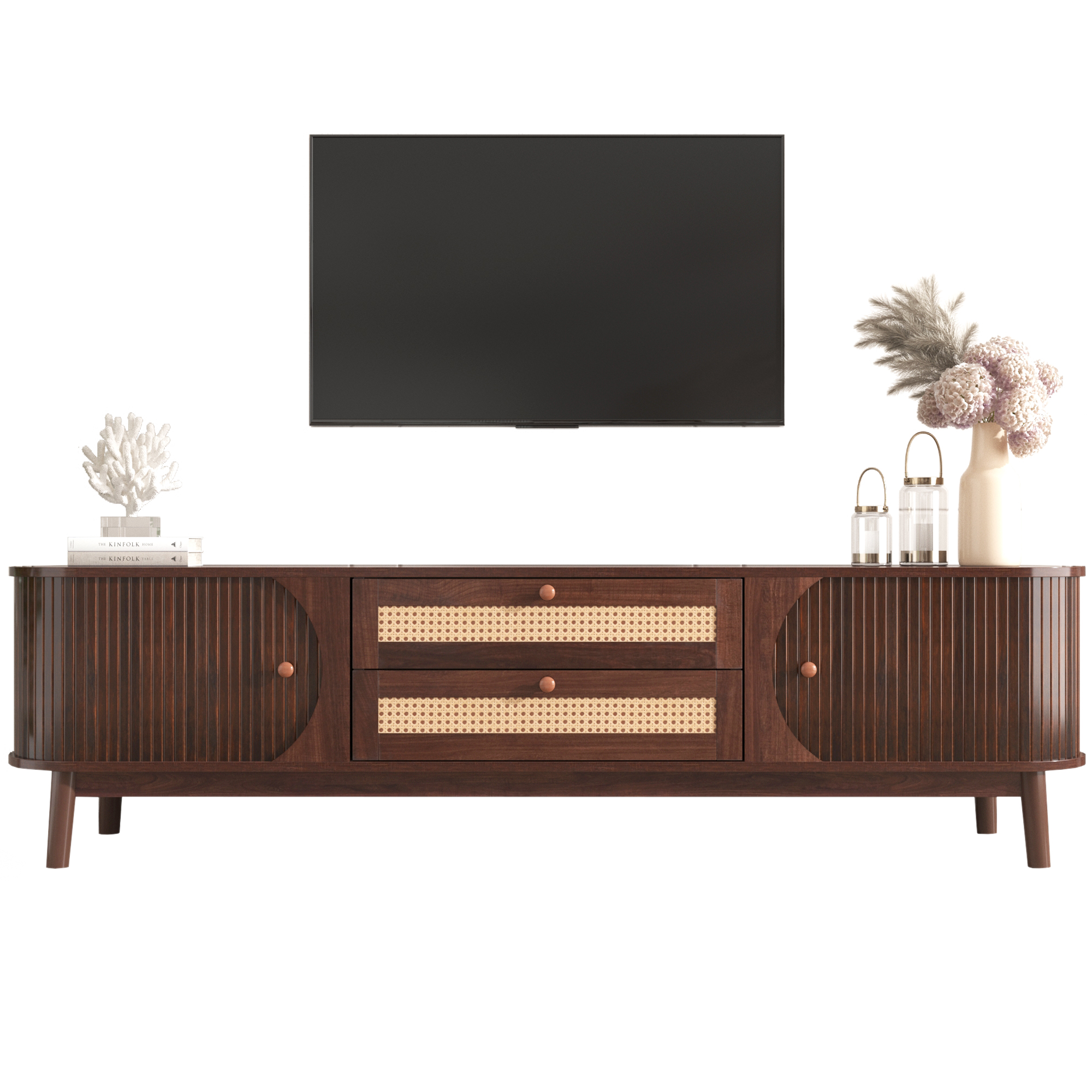 TV-taso 170x46x39,5 cm luonnonvärinen puinen säilytyksellä ja liukuovilla