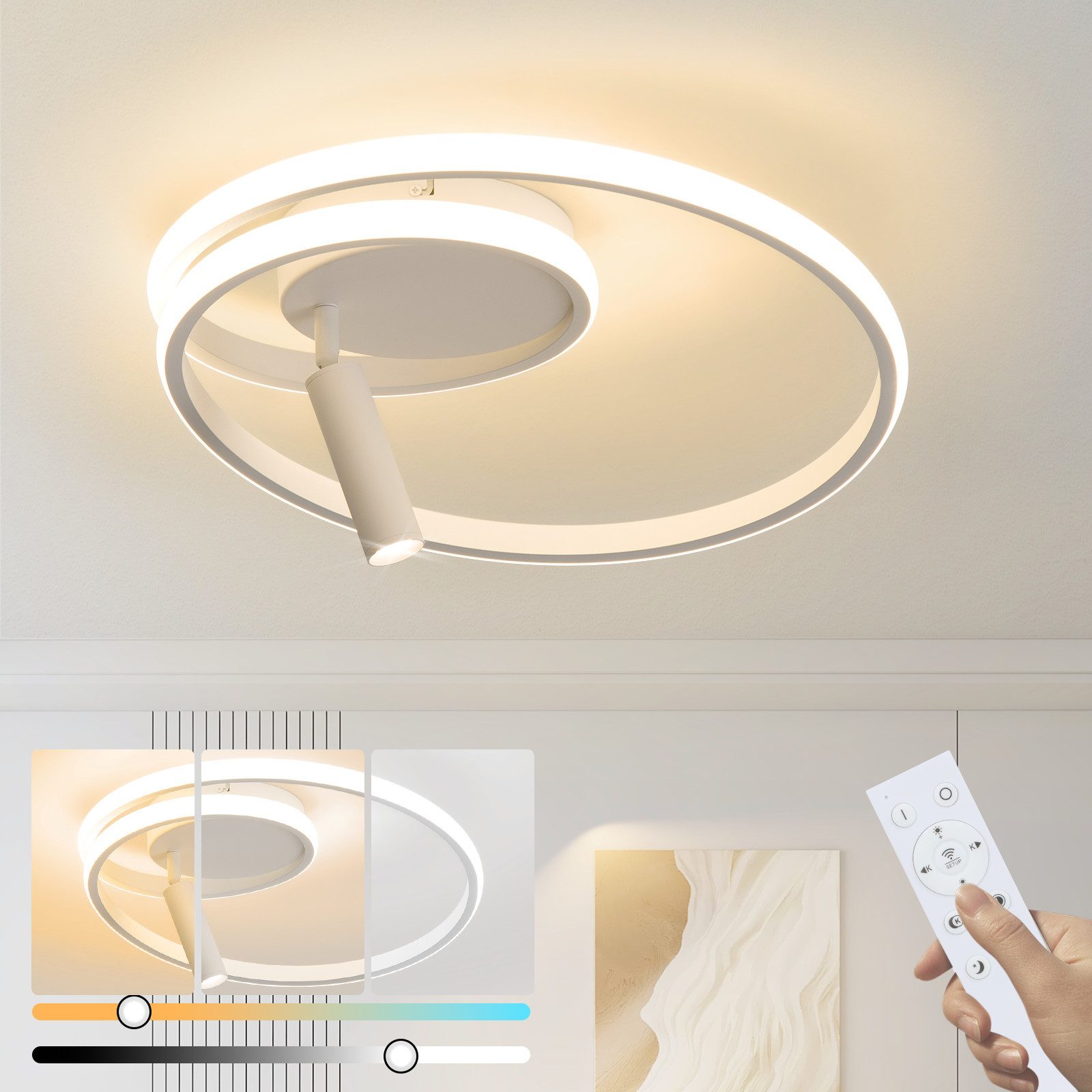 NETTLIFE himmennettävä, LED - kattovalaisin, 40cm, moderni, muotoilu, 37WKohdevalolla, makuuhuoneeseen, olohuoneeseen Valkoinen