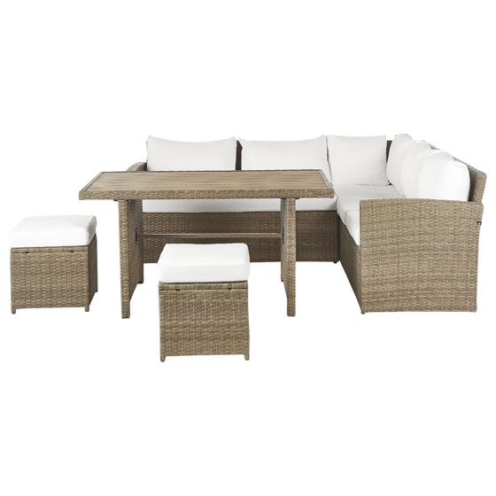 Ulkosohvaryhmä rahilla ja pöydällä 5-istuttava BARDI tyynyillä polyrottinki Ruskea