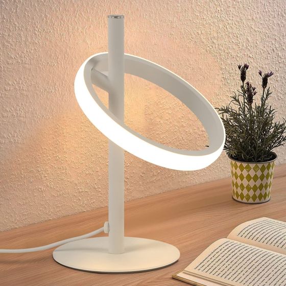 NETTLIFE moderni LED - pöytävalaisin - valkoinen, rengasmainen yöpöytävalaisin, pyörivä irrotettavat, renkaat 13W, 3000K lämmin Valkoinen