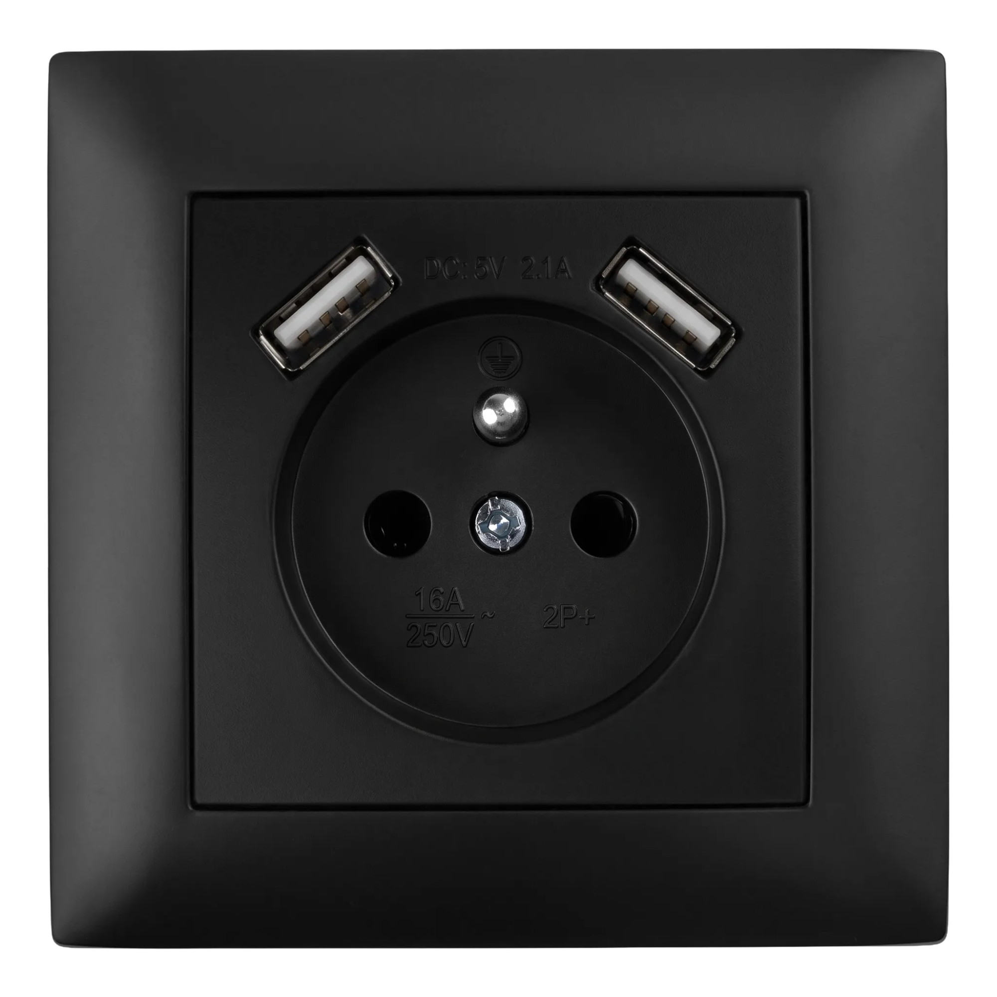 Toolight Yksiosainen maadoitettu pistorasia JNH003-G + kehys + 2x USB-A Musta 4, 8x7, 4x7, 4cm
