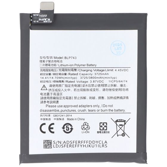 Akku Li-ion 3, 87V OnePlus 7T yhteensopiva BLP743