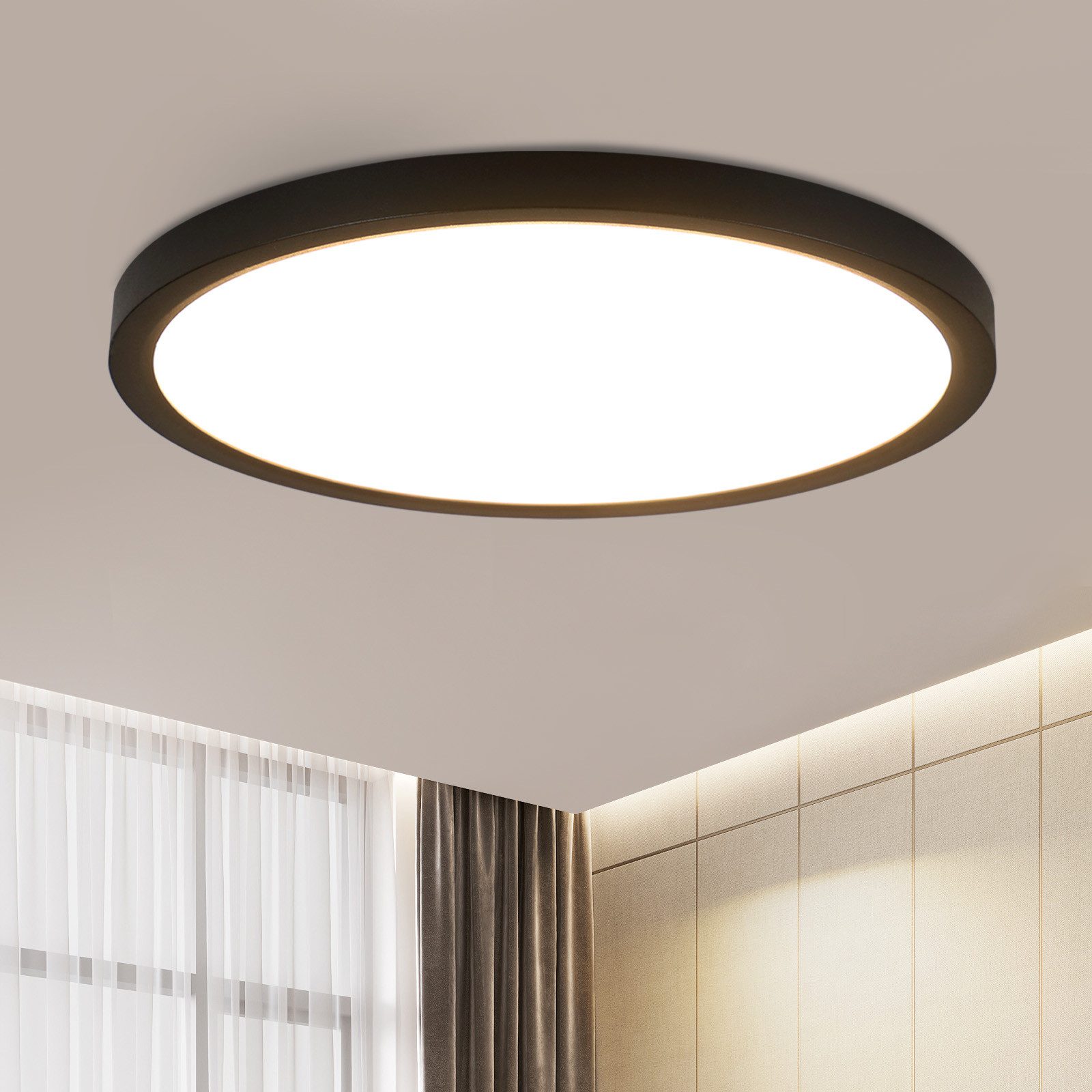 NETTLIFE LED - kattovalaisin Ø 30 cm - 24 W, musta, 3000 K - Moderni valaistus keittiöön, kylpyhuoneeseen, eteiseen, makuuhuoneeseen