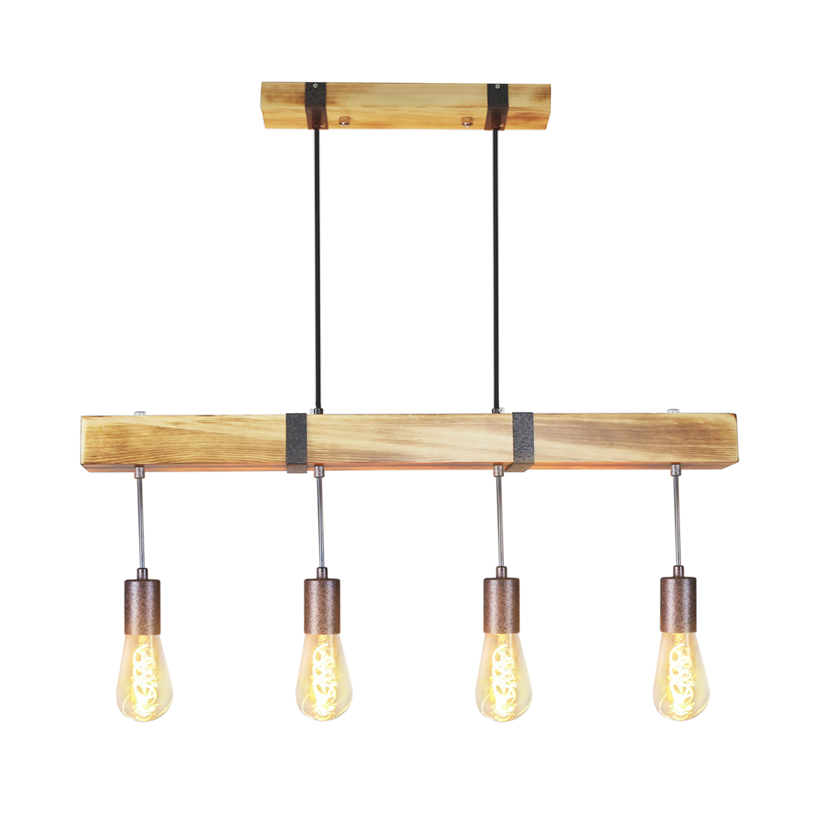 NETTLIFE-riippuvalaisin, 4 lamppua, E27, halkaisija, 80cm, retrotyylinen, puupalkki, ruokailuhuoneKeittiö, max. 25W