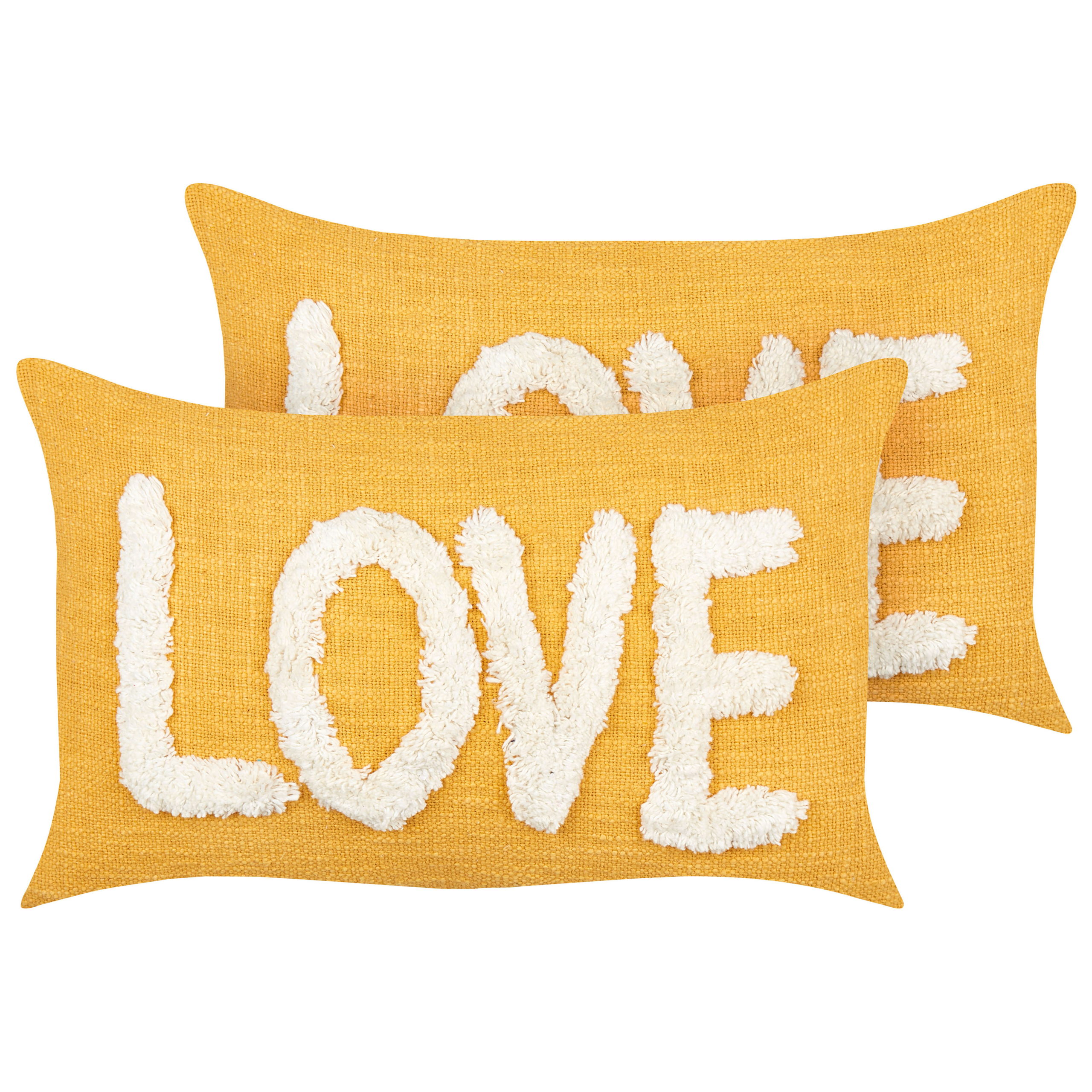 Koristetyynysetti 2 kpl LOVE 30 x 50 cm Puuvilla Keltainen