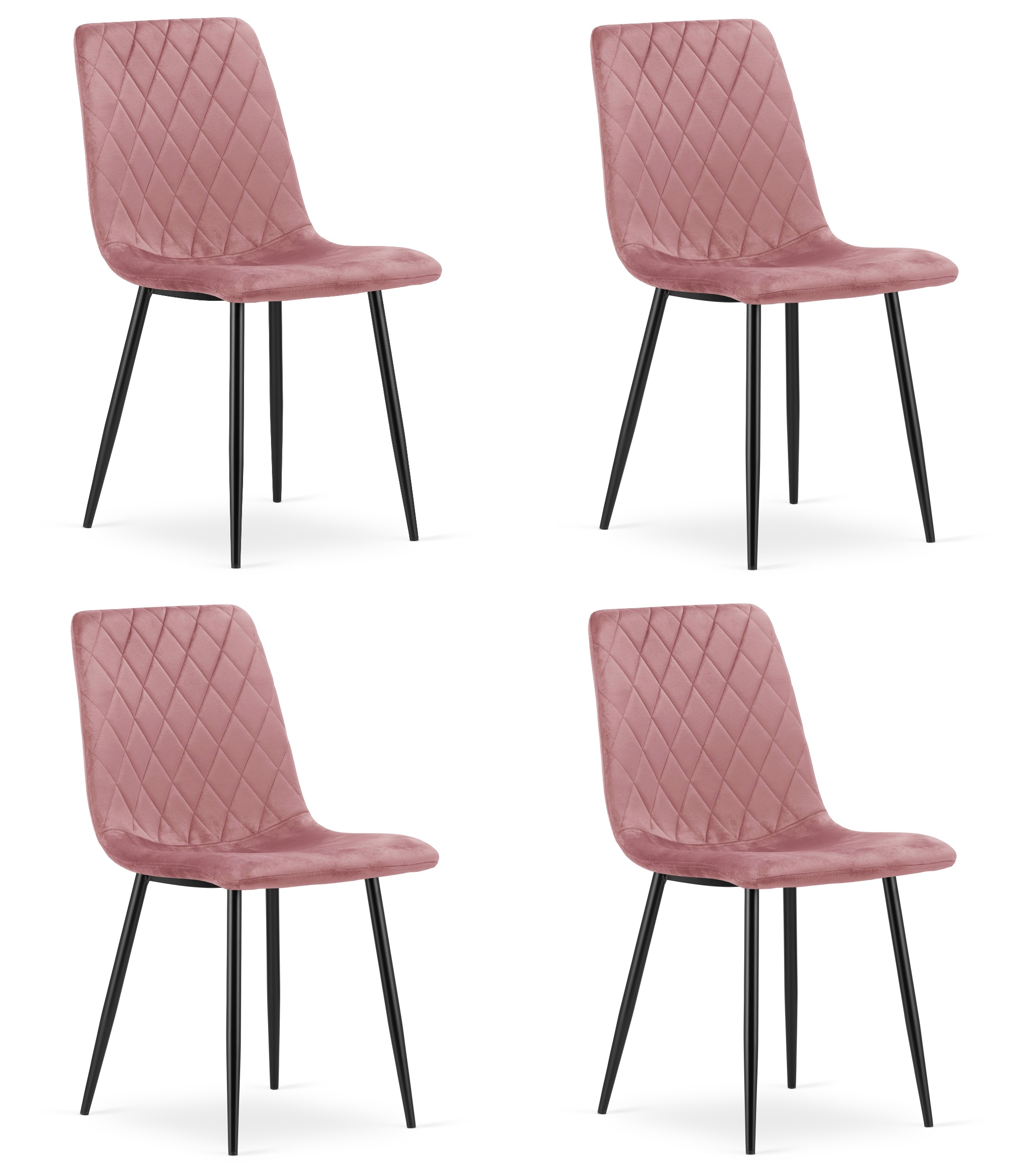 TURIN-tuoli, vaaleanpunainen sametti, mustat jalat (4 kpl)