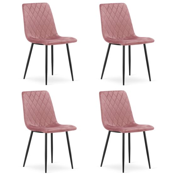 TURIN-tuoli, vaaleanpunainen sametti, mustat jalat (4 kpl)