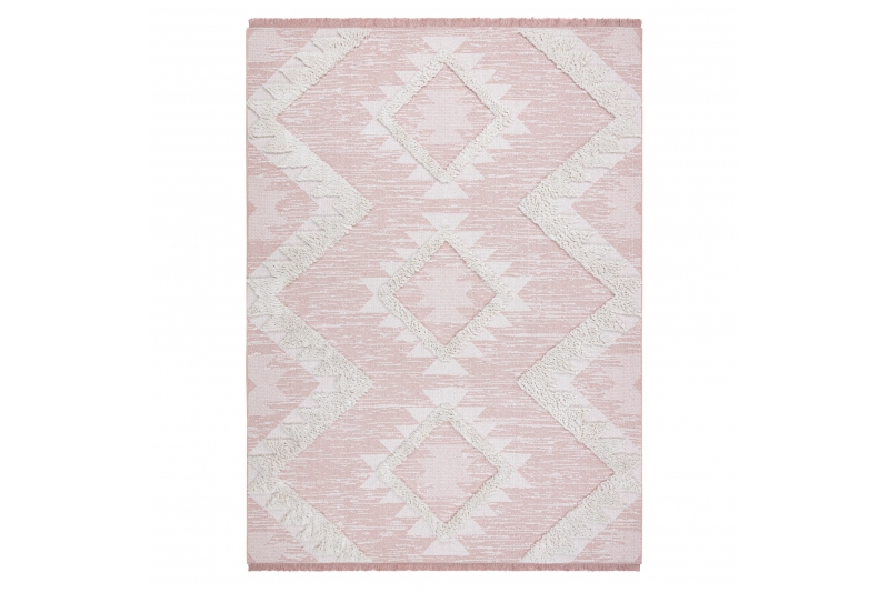 Matto MOROC Rooma 22312 Ekologinen, EKO SIZAL tupsut - vaaleanpunainen / kerma, kierrätetty puuvillamatto 117x170 cm