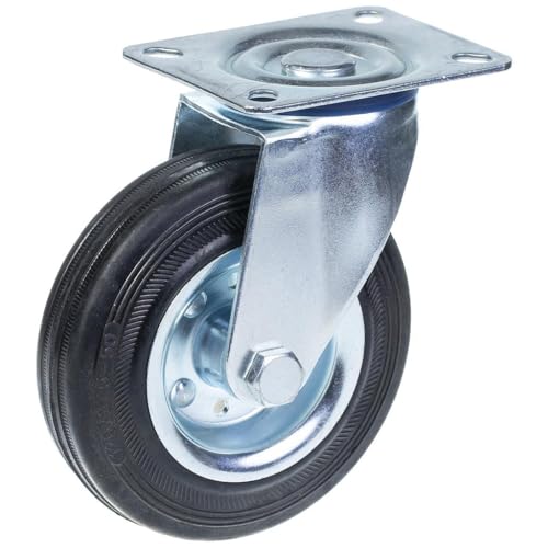 125 mm kääntyvä pyörä, jossa musta kumi puristetulla teräksellä vahvistetulla keskipyörällä