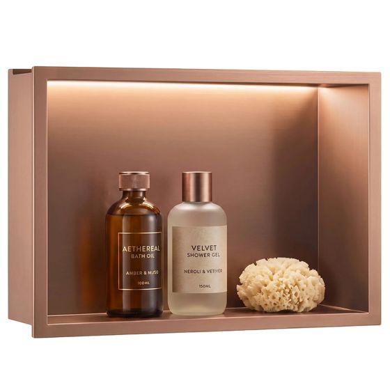REA upotettava kylpyhuonehylly LED 30x45 , Harjattu kupari, 10x48x33cm