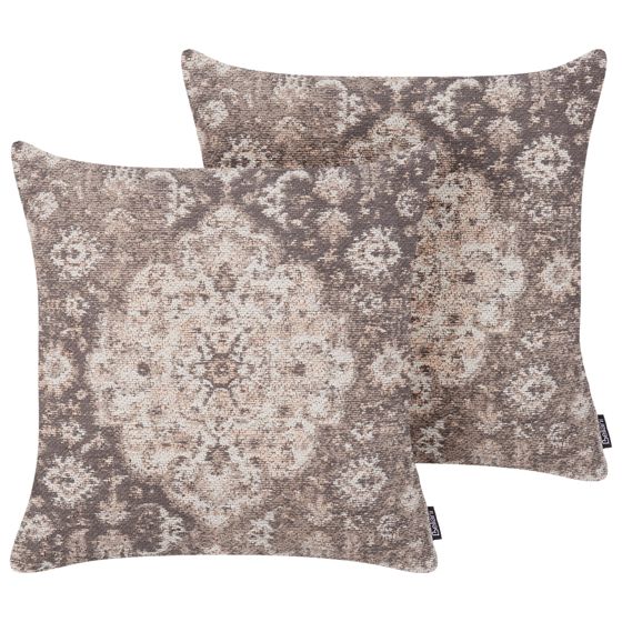 Koristetyynysetti 2 kpl MIMISAL 45 x 45 cm Puuvilla Ruskea Itämainen kuvio