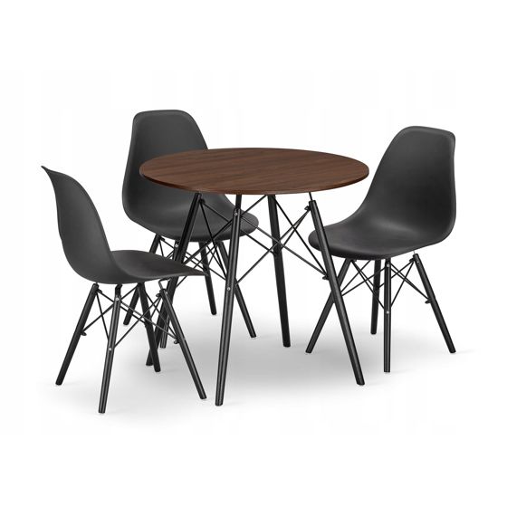 Pyöreä pöytä TODI 80 saarni, 3 OSAKA-tuolia, musta