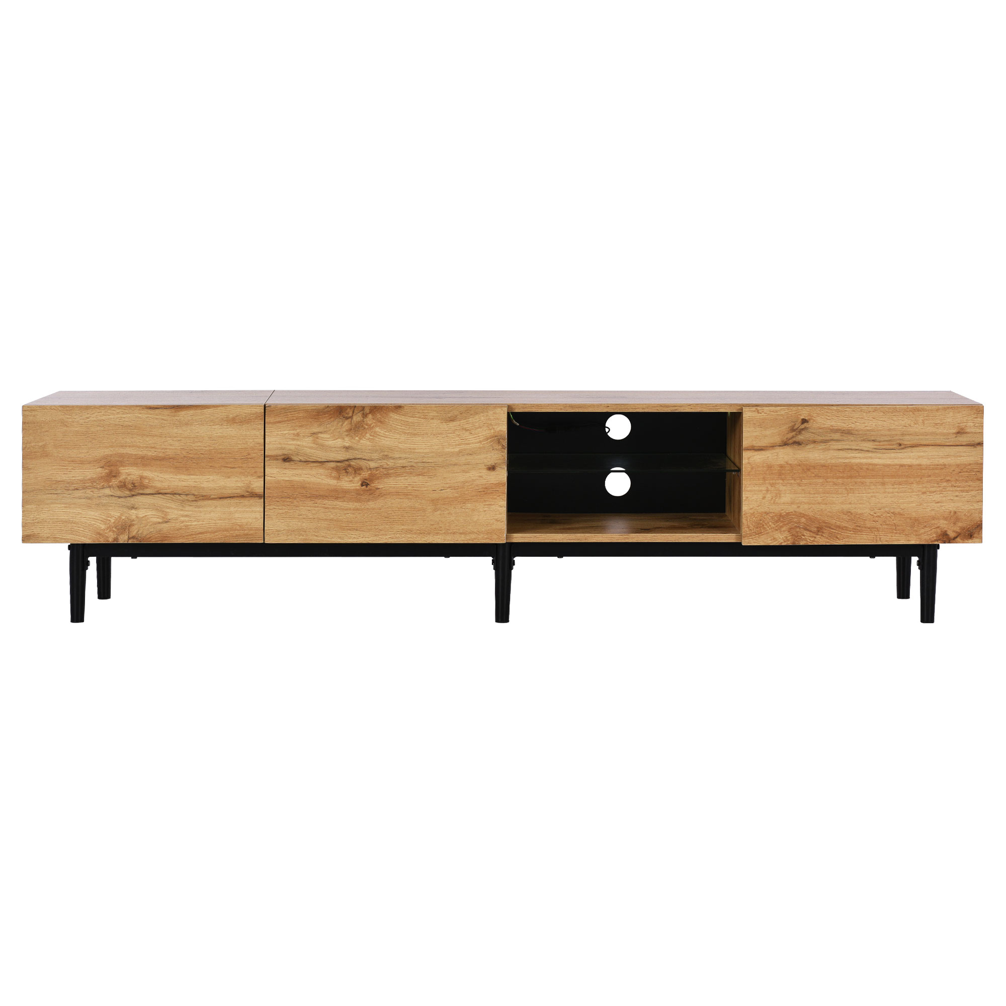 TV-taso 175x31x41 cm vaalean tammien värinen MDF säilytyksellä ja LED-valaistuksella