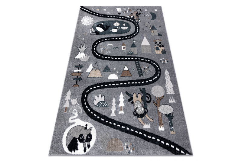 Matto FUN Route lapsille, katu, eläimet harmaa 160x220 cm