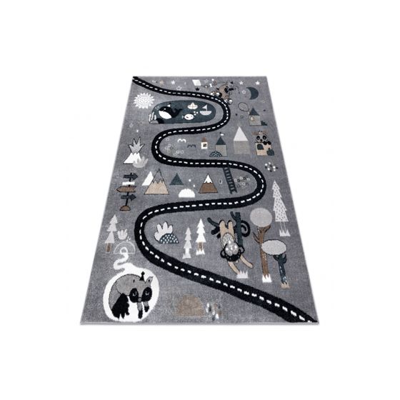 Matto FUN Route lapsille, katu, eläimet harmaa 160x220 cm