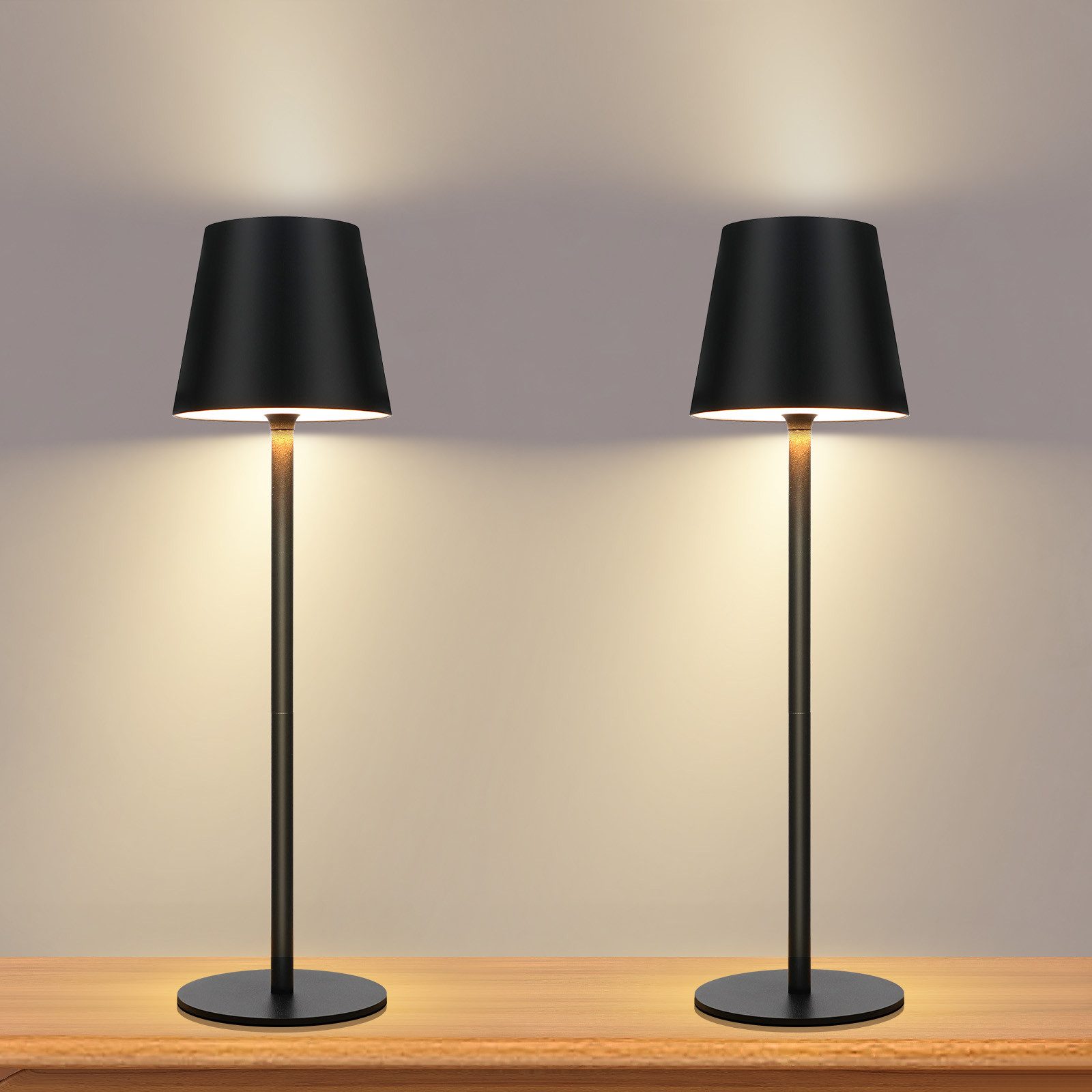 NETTLIFE Langaton akkukäyttöinen, yöpöytävalaisin, 2Kpl - 2600mh A, LED - ladattava, ulkopöytävalaisin Kosketusohjaus, Musta USB - akkukäyttöinen
