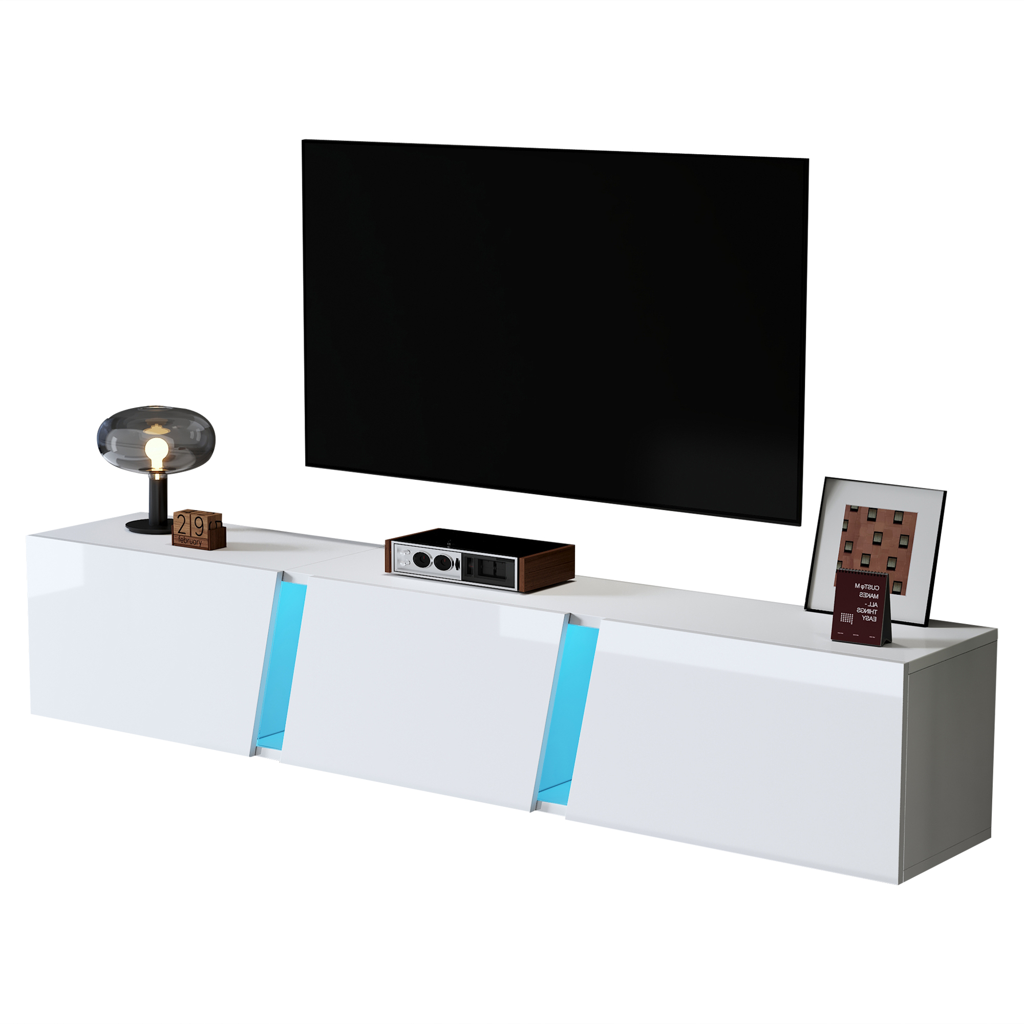 TV-taso seinäkiinnityksellä 180x35x30 cm valkoinen lastulevy LED-valaistu