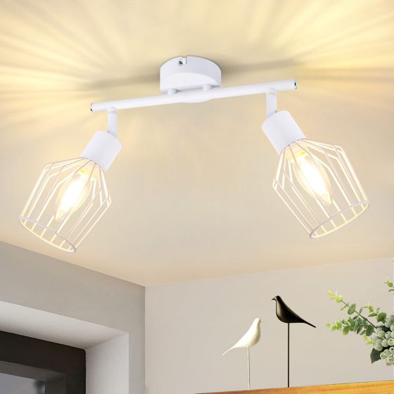 NETTLIFE 2 E14 - kattospottivalaisinta - metallia, 350° kääntyvä teollinen eteisvalaisin, seinävalaisin eteiseen ja olohuoneeseen, valkoinen