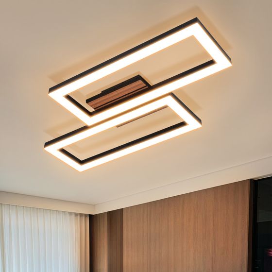 ZMH 3000K 50CM LED-kattovalaisin, musta puinen suorakaiteen muotoinen eteiseen