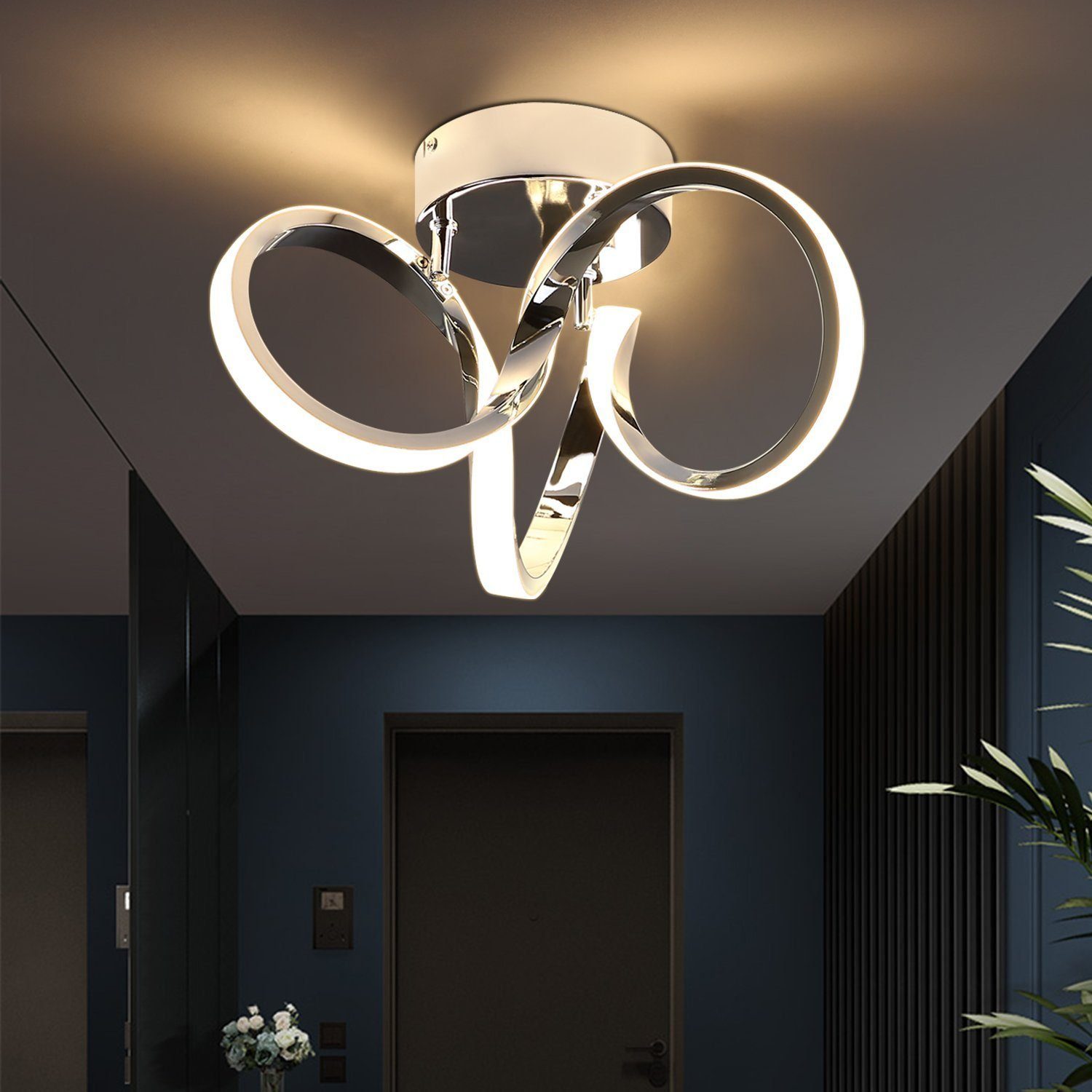NETTLIFE LED - kattovalaisin Kromi 31cm moderni, 19W, lämmin valkoinen, 3000K, eteisen valaisin, olohuoneeseen, makuuhuoneeseen, toimistoon