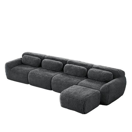 moduulisohva 4-paikkainen harmaa plush materiaali skandinaavinen säilytystilalla varustettu