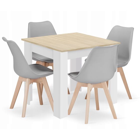 Neliöpöytä 80x80 sonoma-tammi-tammi ja 4 MARK-tuolia, harmaa setti