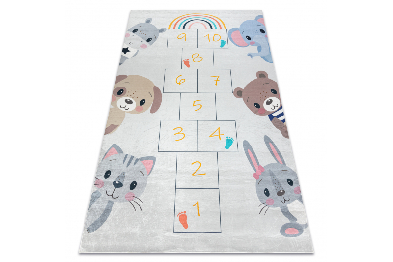 BAMBINO 43092 matto Eläimet, numerot lapsille liukumaton - harmaa / keltainen 120x170 cm